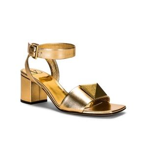 Valentino Metallic Gold Block-Heel Ankle Strap Sandal